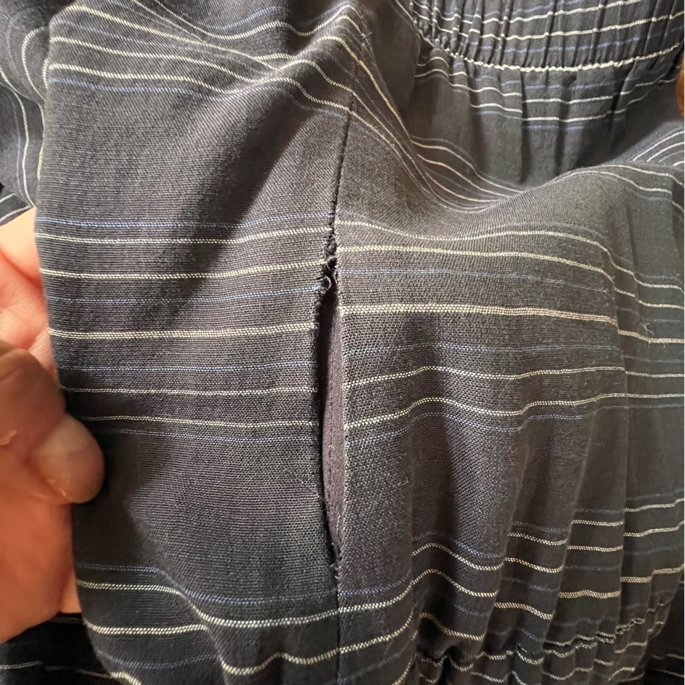 Theory Strapless Nautical Navy Stripe Maxi Dress Size 6 $230 Rare!! Side slit - Picture 12 of 12
